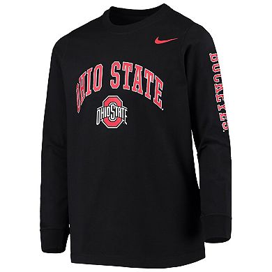 Youth Nike Black Ohio State Buckeyes Arch & Logo 2-Hit Long Sleeve T-Shirt