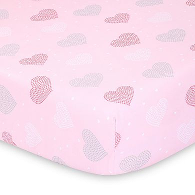 PS by the Peanutshell 2 Pack Pink Elephants & Hearts Fitted Crib Sheets