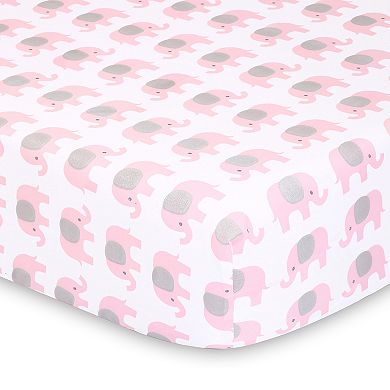 PS by the Peanutshell 2 Pack Pink Elephants & Hearts Fitted Crib Sheets