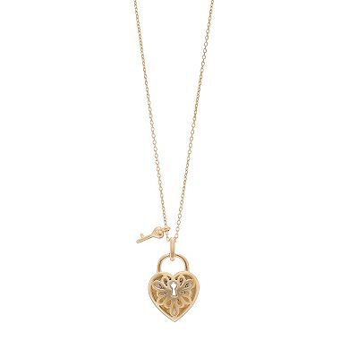 14k Gold Over Silver 1/6 Carat T.W. Diamond Heart Lock Pendant