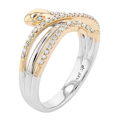 Sterling Silver Two Tone 1/5 Carat T.W. Diamond Snake Ring