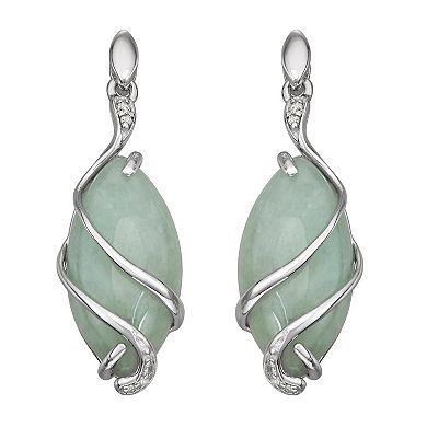 Dynasty Jade Sterling Silver Green Jade & Diamond Accent Drop Earrings