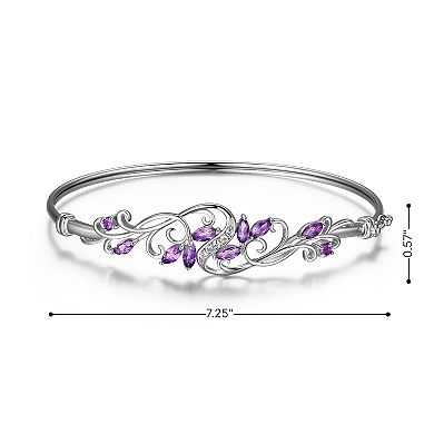 Sterling Silver Amethyst & White Topaz Accent Flower Bangle Bracelet