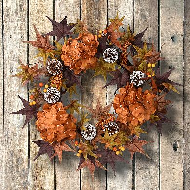 National Tree Company Harvest Artificial Hydrangea Maple Leaves Wreath