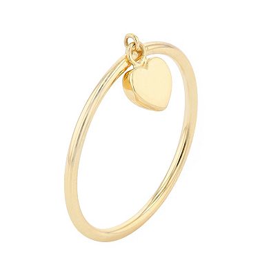 14k Gold Dangle Heart Wire Ring