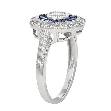 Sterling Silver Lab-Created Blue Spinel & Cubic Zirconia Flower Ring
