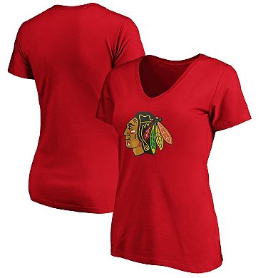 Women's Fanatics Branded Red Chicago Blackhawks Primary Logo V-Neck T-Shirt
