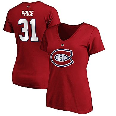 Women's Fanatics Branded Carey Price Red Montreal Canadiens Authentic Stack Name & Number V-Neck T-Shirt
