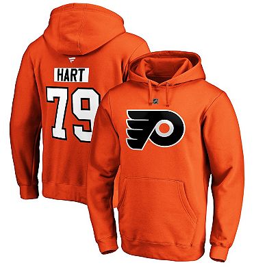 Men's Fanatics Branded Carter Hart Orange Philadelphia Flyers Authentic Stack Player Name & Number Fitted Pullover Hoodie