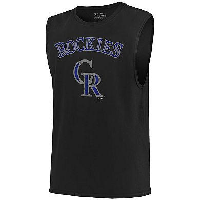 Men's Majestic Threads Black Colorado Rockies Softhand Muscle Tank Top