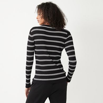 Women's Nine West Ribbed Long Sleeve Crewneck Sweater