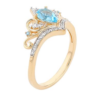 14k Gold Over Silver Blue Topaz Lab-Created White Sapphire Ring