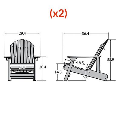 Highwood USA Hamilton Folding & Reclining Adirondack Chair 2-Piece Set