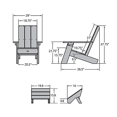 Highwood USA Barcelona Modern Adirondack Chair & Modern Folding Ottoman 2-Piece Set