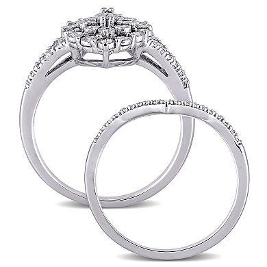 Stella Grace Sterling Silver 1/4 Carat T.W. Diamond Cluster Engagement Ring Set