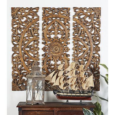 Stella & Eve 3-pack Traditional Carved Design Rectangular Wooden Triptych Wall Panels