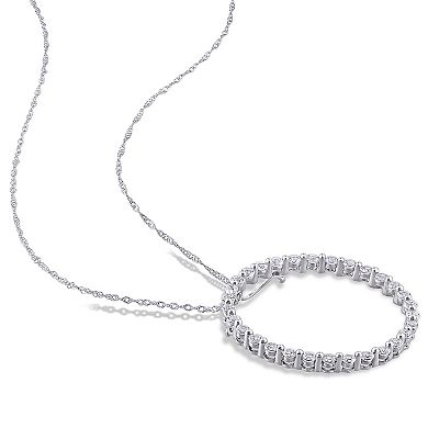 Stella Grace 10k White Gold White Sapphire Circle Pendant Necklace