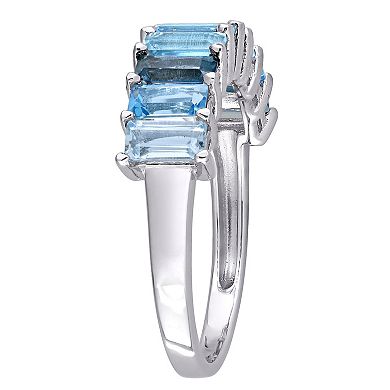 Stella Grace Sterling Silver Multi-Blue Topaz Baguette Ring