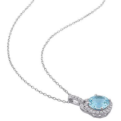 Stella Grace Sterling Silver White & Blue Topaz Drop Pendant Necklace