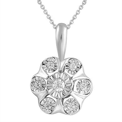 Royal Aura Sterling Silver 1/8 Carat T.W. Diamond Floral Cluster Pendant Necklace