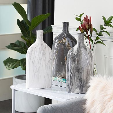 Stella & Eve Contemporary Style Ceramic Bottle Vases with Marble Finishes 3-pc. Set