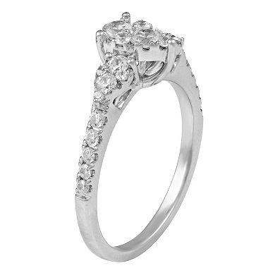 Sterling Silver 3/4 Carat T.W. Diamond Cluster Engagement Ring