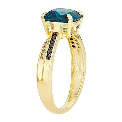 10k Gold Blue Topaz and Diamond Ring