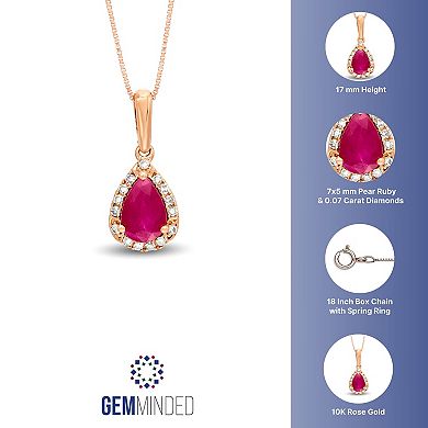 Gemminded 10k Rose Gold Ruby & Diamond Accent Pendant Necklace