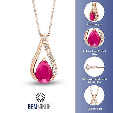 Gemminded 10k Rose Gold Ruby Pendant & Diamond Accent Necklace