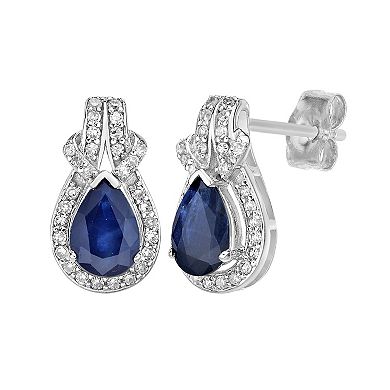 Gemminded 10k White Gold 1/5 Carat T.W. Diamond & Sapphire Earrings