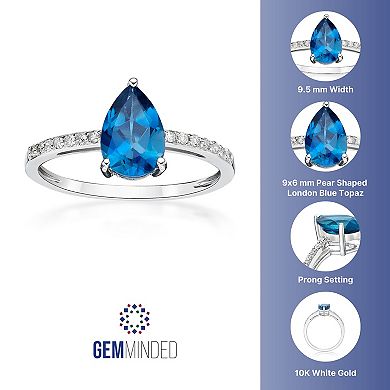Gemminded 10k White Gold 1/10 Carat T.W. Diamond & London Blue Topaz Ring