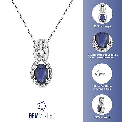 Gemminded 10k White Gold 1/10 Carat T.W. Diamond & Sapphire Pendant Necklace