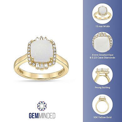 Gemminded 10k Gold 1/4 Carat T.W. Diamond & Opal Ring