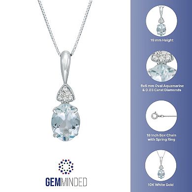 Gemminded 10k White Gold Aquamarine & Diamond Accent Pendant Necklace