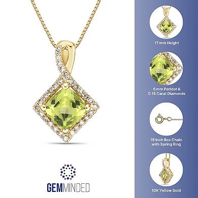 Gemminded 10k Gold 1/6 Carat T.W. Diamond & Peridot Pendant Necklace