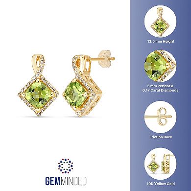 Gemminded 10k Gold 1/6 Carat T.W. Diamond & Peridot Drop Earrings