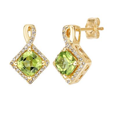 Gemminded 10k Gold 1/6 Carat T.W. Diamond & Peridot Drop Earrings