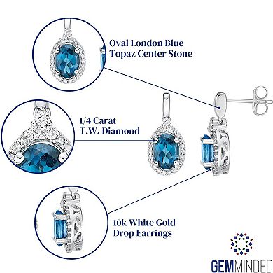 Gemminded 10k White Gold 1/4 Carat T.W. Diamond & London Blue Topaz Earrings
