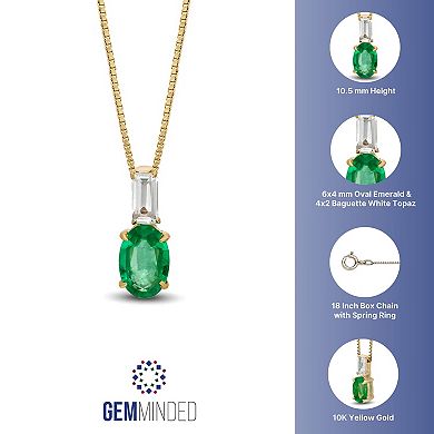 Gemminded 10k Gold White Topaz & Emerald Pendant Necklace