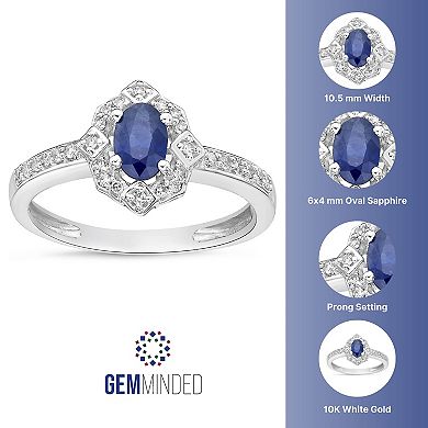 Gemminded 10k White Gold 1/8 Carat T.W. Diamond & Sapphire Ring
