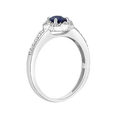 Gemminded 10k White Gold 1/8 Carat T.W. Diamond & Sapphire Ring