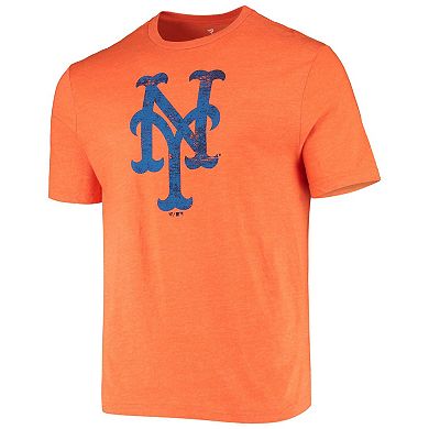 Men's Fanatics Branded Heathered Orange New York Mets Weathered Official Logo Tri-Blend T-Shirt