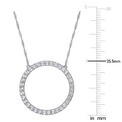 Stella Grace 10k White Gold White Topaz Circle Pendant Necklace
