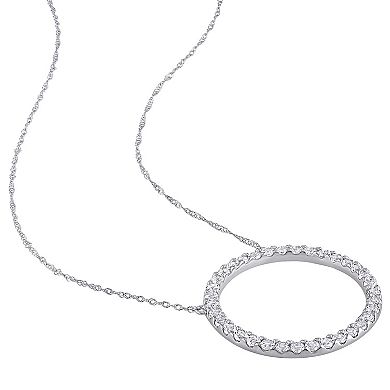 Stella Grace 10k White Gold White Topaz Circle Pendant Necklace