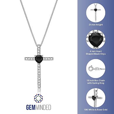 Gemminded Sterling Silver Black Onyx & Diamond Accent Cross Pendant Necklace