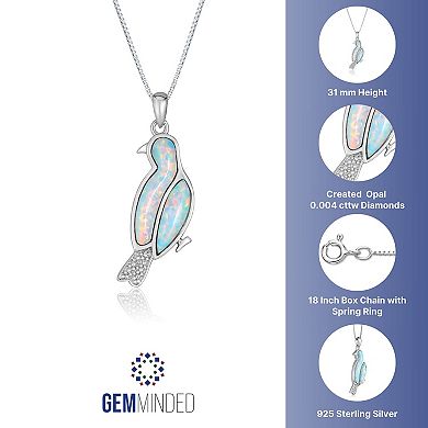 Gemminded Sterling Silver Lab-Created Opal Diamond Accent Bird Pendant Necklace