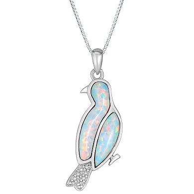 Gemminded Sterling Silver Lab-Created Opal Diamond Accent Bird Pendant Necklace