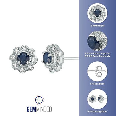 Gemminded Sterling Silver Sapphire & Diamond Accent Stud Earrings