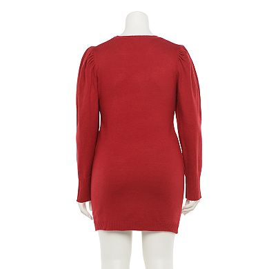Juniors' Plus Size Lily Rose Puff Sleeve Bodycon Sweater Dress