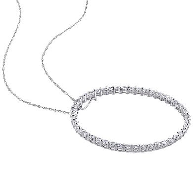 Stella Grace 10k White Gold White Sapphire Circle Pendant Necklace